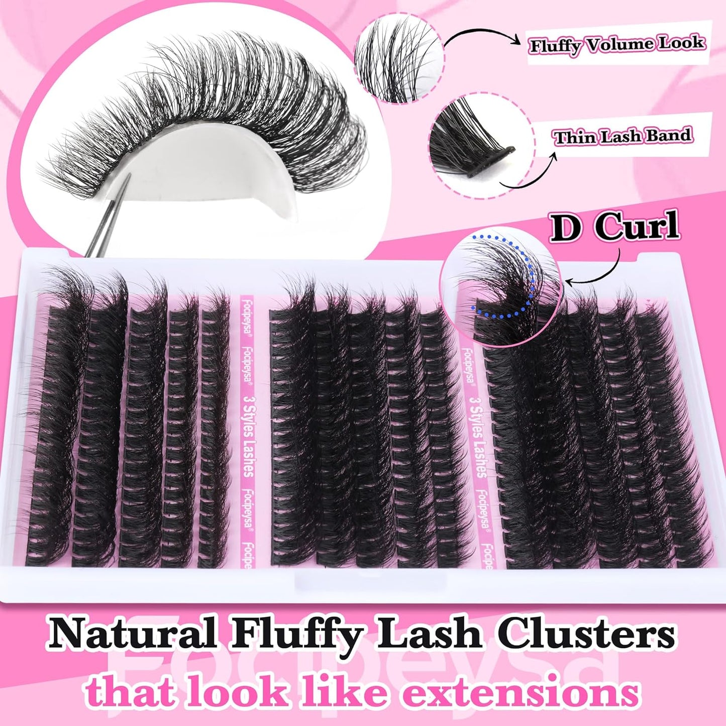 Volume Lash Extension Mink Thick Cluster Eyelash Extensions 10-18Mm Lash Clusters Individual Lash Extensions DIY Clusters Lashes Extension at Home by  (300Pcs-70P+80P+90P 10-18Mm)