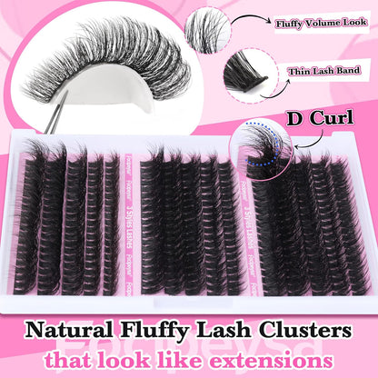 Volume Lash Extension Mink Thick Cluster Eyelash Extensions 10-18Mm Lash Clusters Individual Lash Extensions DIY Clusters Lashes Extension at Home by  (300Pcs-70P+80P+90P 10-18Mm)