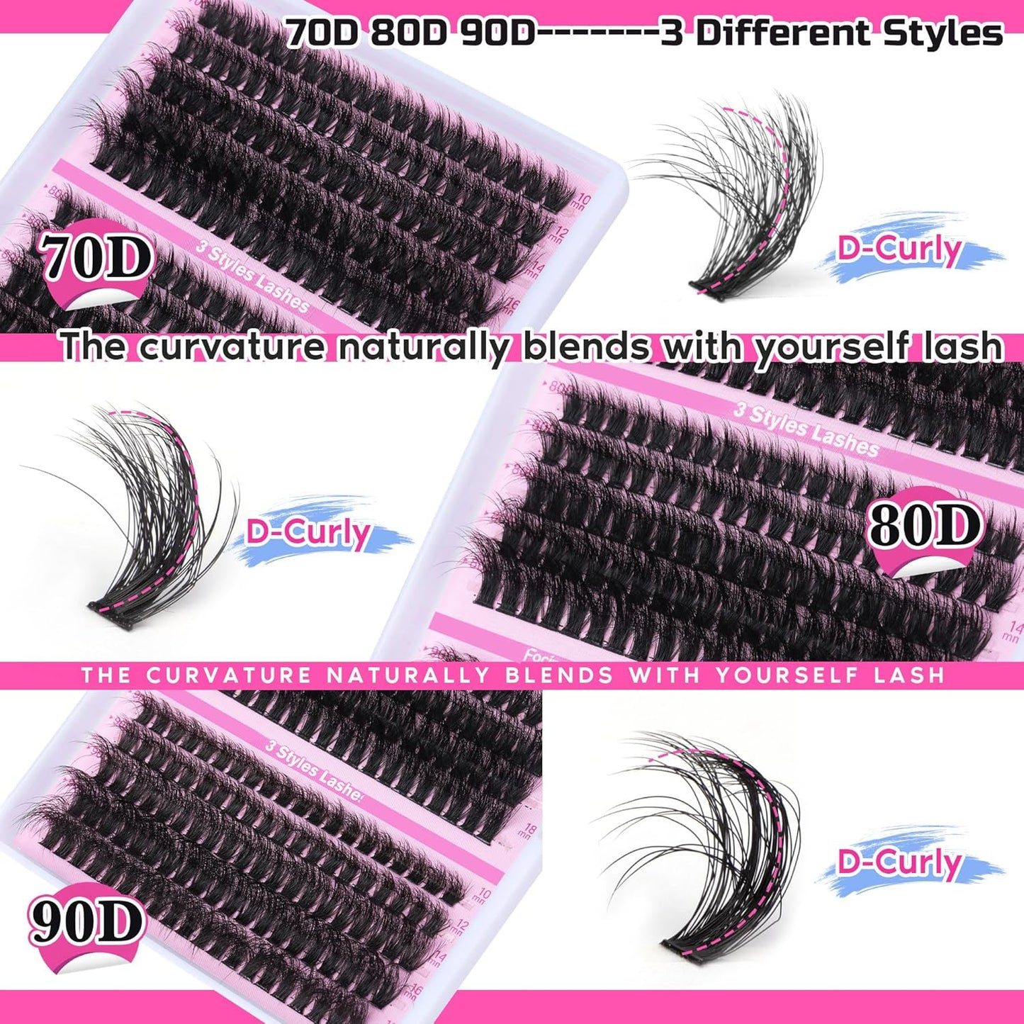 Volume Lash Extension Mink Thick Cluster Eyelash Extensions 10-18Mm Lash Clusters Individual Lash Extensions DIY Clusters Lashes Extension at Home by  (300Pcs-70P+80P+90P 10-18Mm)