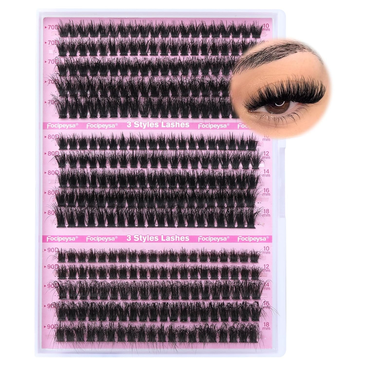 Volume Lash Extension Mink Thick Cluster Eyelash Extensions 10-18Mm Lash Clusters Individual Lash Extensions DIY Clusters Lashes Extension at Home by  (300Pcs-70P+80P+90P 10-18Mm)