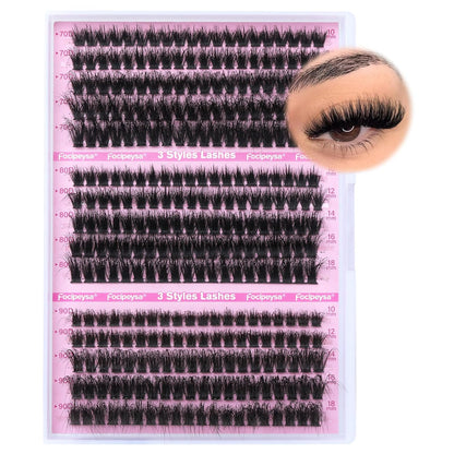 Volume Lash Extension Mink Thick Cluster Eyelash Extensions 10-18Mm Lash Clusters Individual Lash Extensions DIY Clusters Lashes Extension at Home by  (300Pcs-70P+80P+90P 10-18Mm)