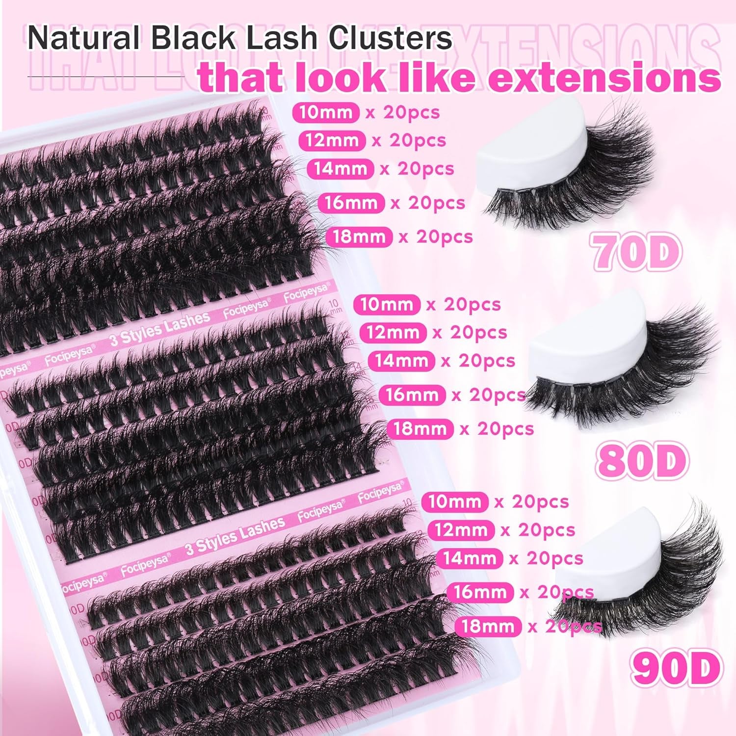 Volume Lash Extension Mink Thick Cluster Eyelash Extensions 10-18Mm Lash Clusters Individual Lash Extensions DIY Clusters Lashes Extension at Home by  (300Pcs-70P+80P+90P 10-18Mm)