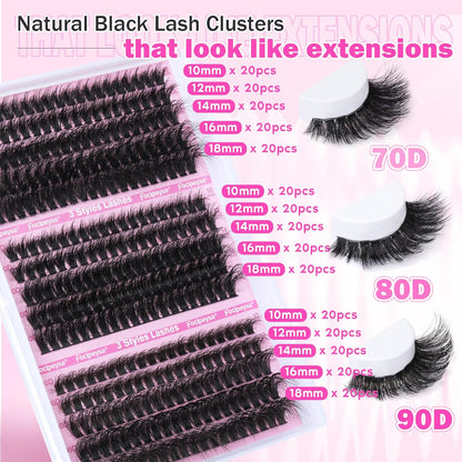 Volume Lash Extension Mink Thick Cluster Eyelash Extensions 10-18Mm Lash Clusters Individual Lash Extensions DIY Clusters Lashes Extension at Home by  (300Pcs-70P+80P+90P 10-18Mm)