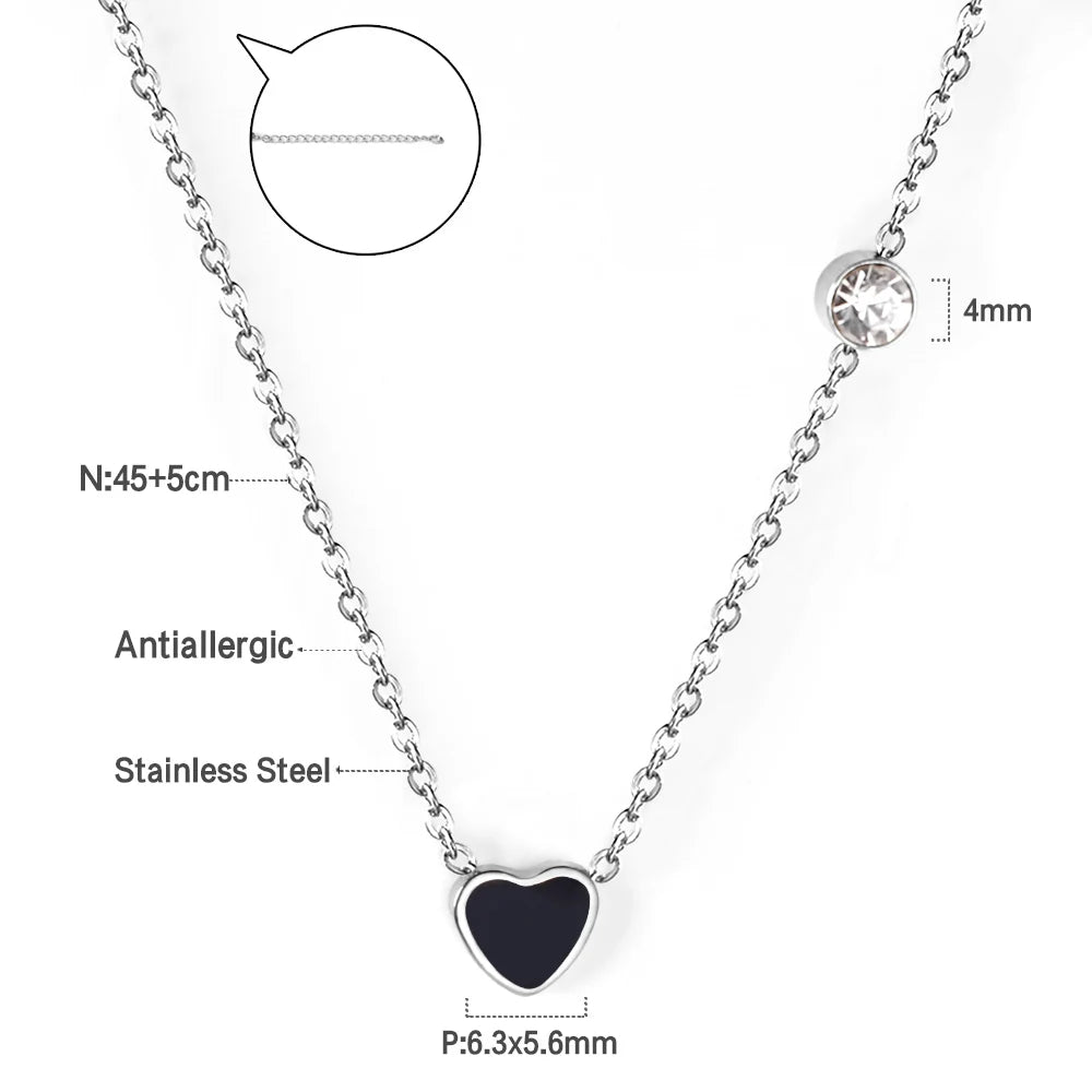 LUXUKISSKIDS Fashion Simple Heart Pendant Necklace for You Small Love Shape Stainless Steel Black Hearts Clavicle Choker Jewelry