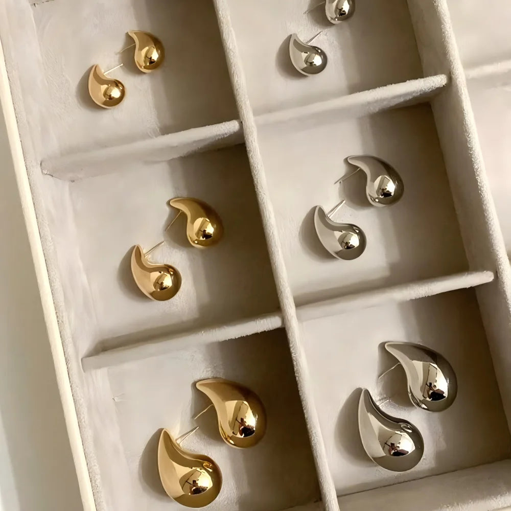 10-31mm Stainless Steel Vintage Chunky Water Drop Earrings For Women Gold Plated Thick Earring Statement Wedding Jewelry Gifts