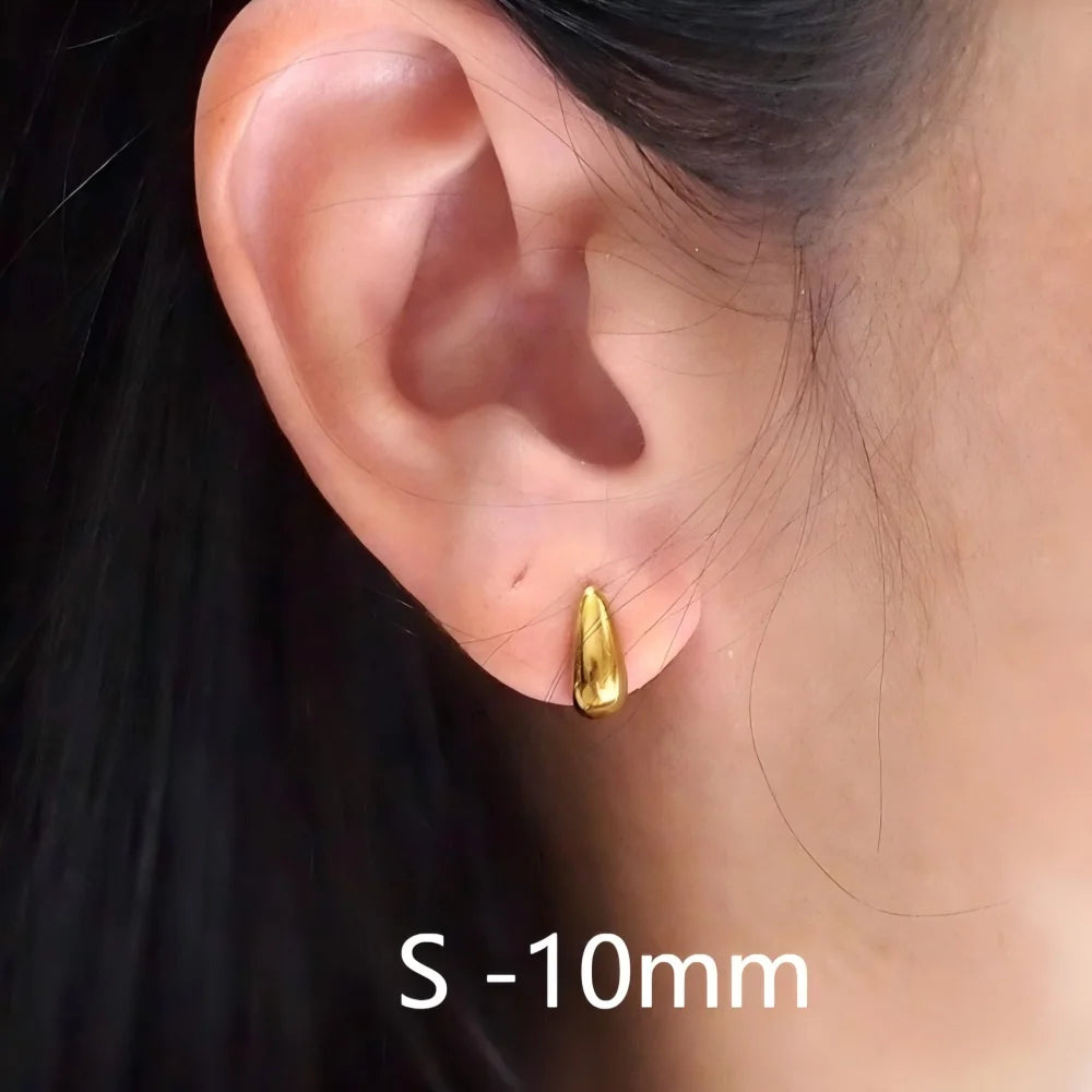 10-31mm Stainless Steel Vintage Chunky Water Drop Earrings For Women Gold Plated Thick Earring Statement Wedding Jewelry Gifts