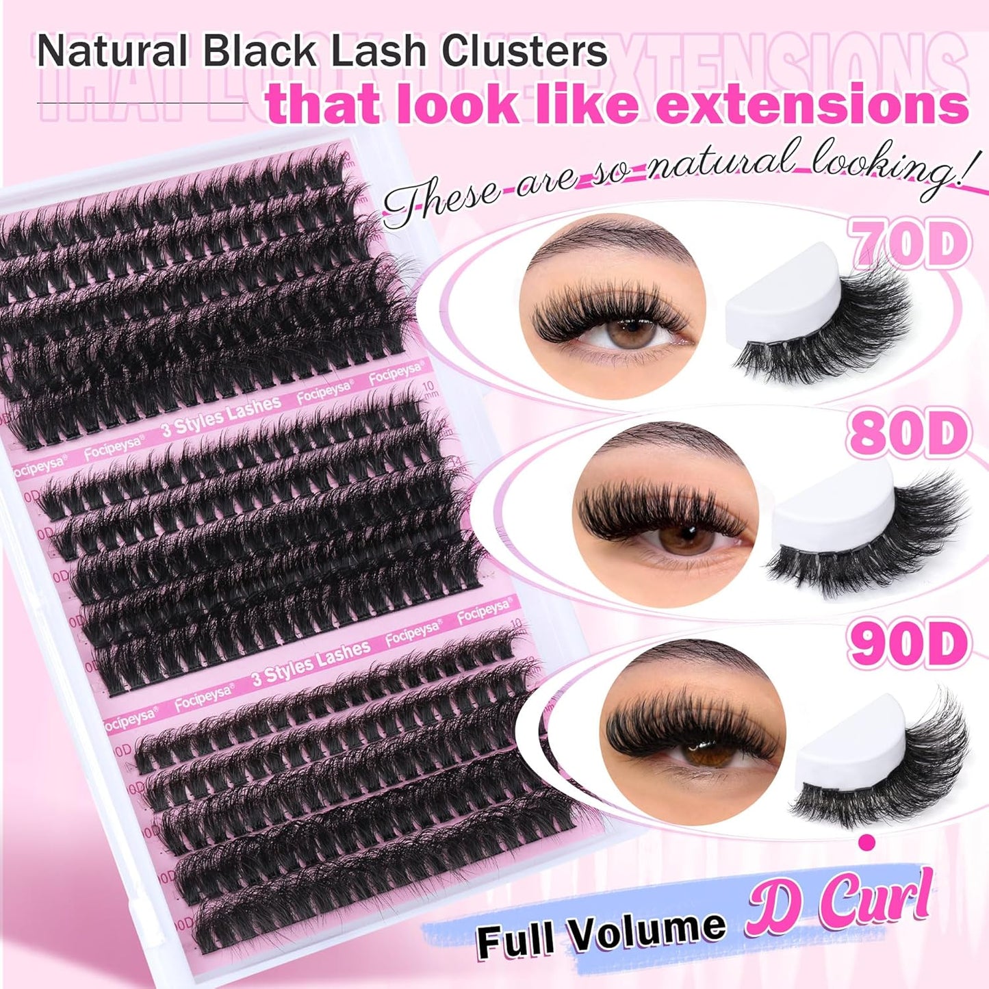 Volume Lash Extension Mink Thick Cluster Eyelash Extensions 10-18Mm Lash Clusters Individual Lash Extensions DIY Clusters Lashes Extension at Home by  (300Pcs-70P+80P+90P 10-18Mm)
